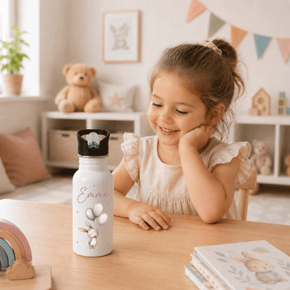 Trinkflasche personalisiert - Hase & Luftballons