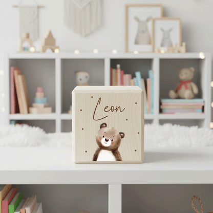 Personalisierte Spardose aus Holz - Niedlicher Teddy