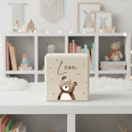 Personalisierte Spardose aus Holz - Niedlicher Teddy