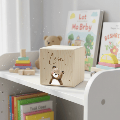 Personalisierte Spardose aus Holz - Niedlicher Teddy